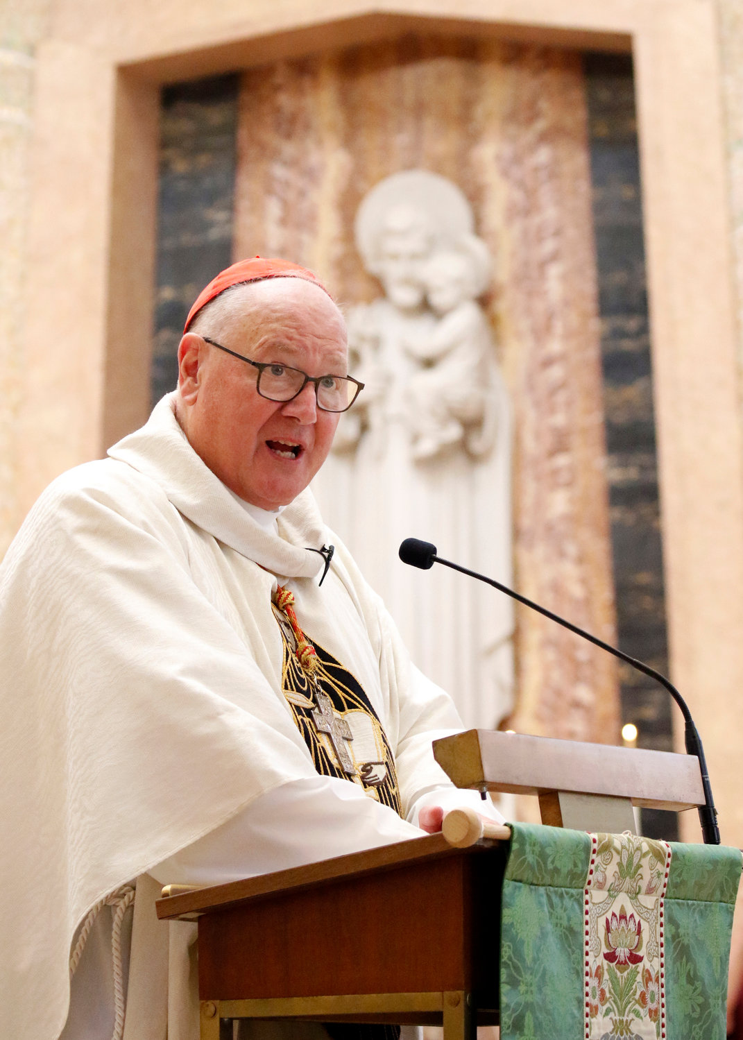 New York Cardinal Timothy M. Dolan delivers his homily during a Mass for immigrants July 13, 2019, at St. Frances Xavier Cabrini Shrine in New York City. The liturgy was part of the shrine’s daylong celebration marking the birthday of its patroness. An Italian immigrant born July 15, 1850, Mother Cabrini was the first U.S. citizen to be canonized and is the patron saint of immigrants.